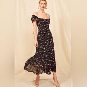 Reformation Black Floral Midi Dress
